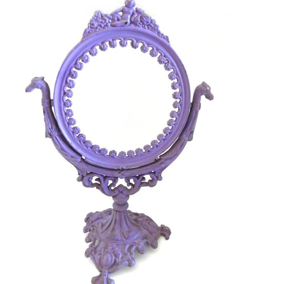 Antique Victorian Ornate Swivel Cast Iron Mirror Stand Frame No Mirror Lavender - Picture 2 of 10